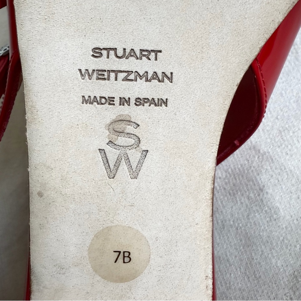 Stuart Weitzman Claris Mary Jane Slingback Red Patent Cherry  Size 7 / 37.5 - Picture 14 of 15